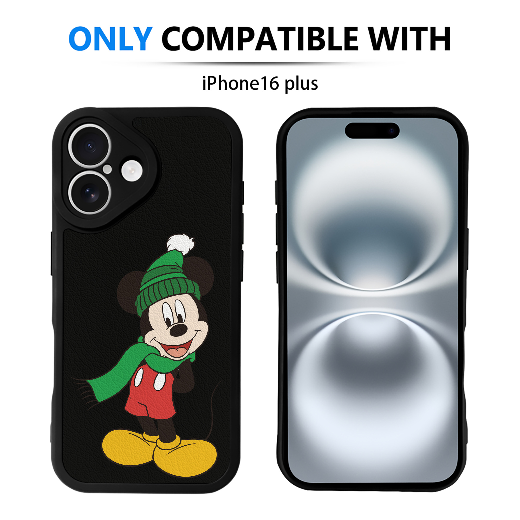 （画像用） ミッキーマウス Mickey Mouse 【iPhone 16シリーズ対応】シリコンスマホケース（レザー調） 材質：シリコン